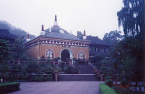 This 
mandala shrine at the Myriad Years Temple <br> holds a 62 ton bronze statue of 
Samatabhadra brought to Emei Mountain by either UFOs or a lot of block and tackle.